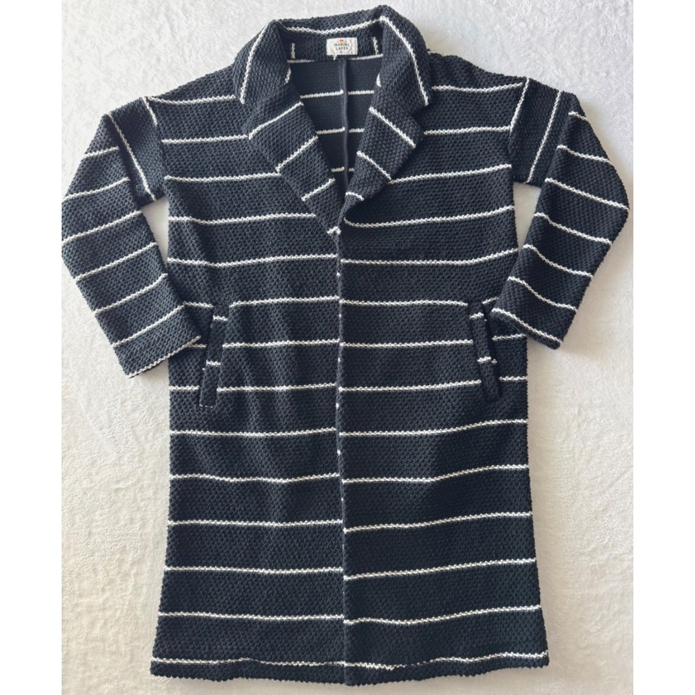 Marine Layer‎ Birdseye Coat Open Front Cardigan Black White Stripes Size Small - Picture 2 of 16